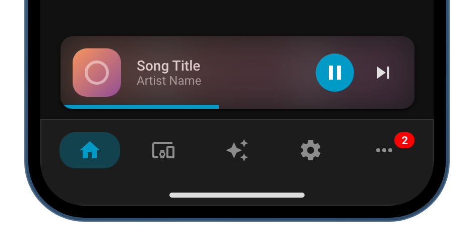 Media player above the navbar on a phone