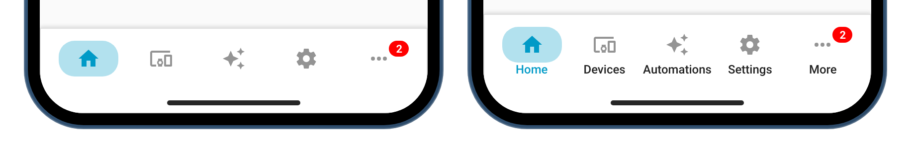 Mobile navbar without and with labels