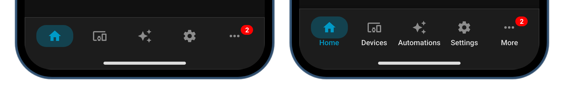 Mobile navbar without and with labels